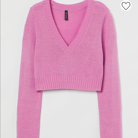 cropped pink vneck knit sweater - Picture 5 of 5